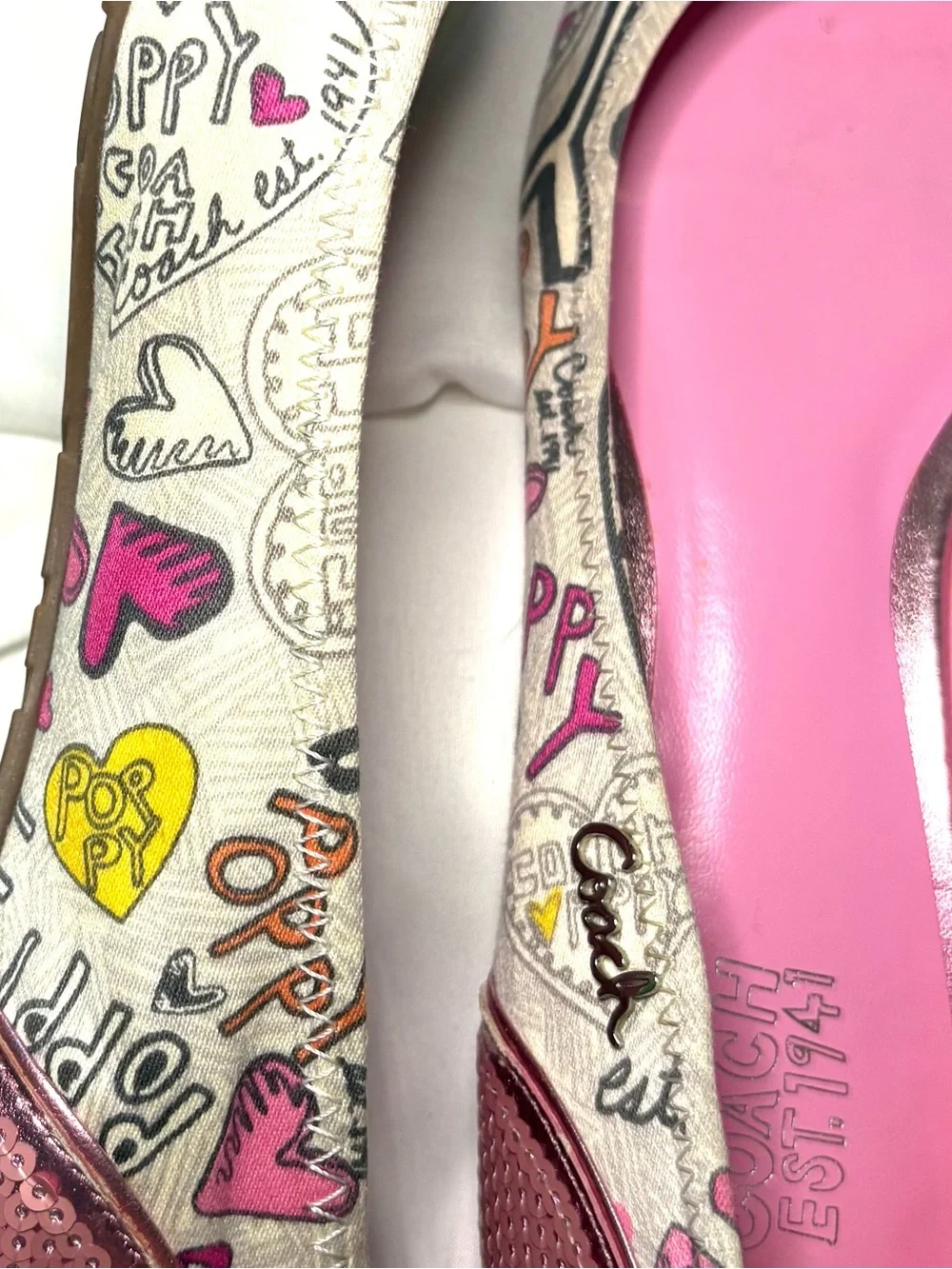 Coach Poppy Graffiti Y2k Sequin Ballet Flats, Women’s Size 8